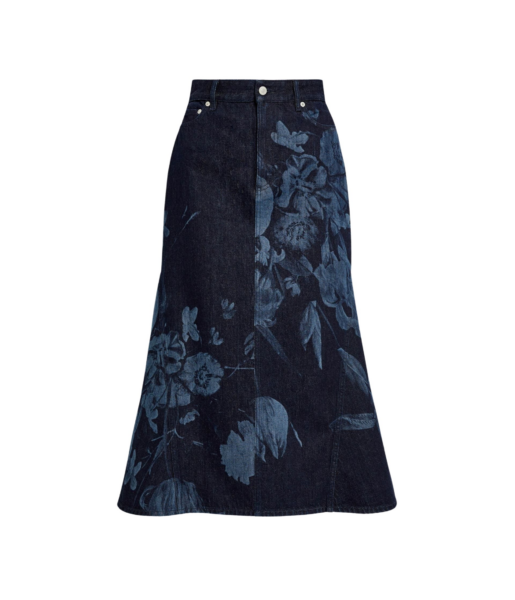 Erdem Printed Denim Flared Midi Skirt - Skirts - British Romantic Luxury at Luxury Shoes 