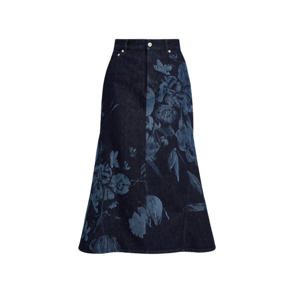 Erdem Printed Denim Flared Midi Skirt - Skirts - British Romantic Luxury at Luxury Shoes 