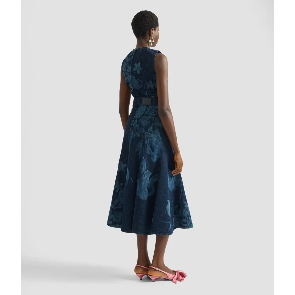 Erdem Printed Denim Sleeveless Midi Dress - Dresses - British Romantic Luxury at Luxury Shoes 