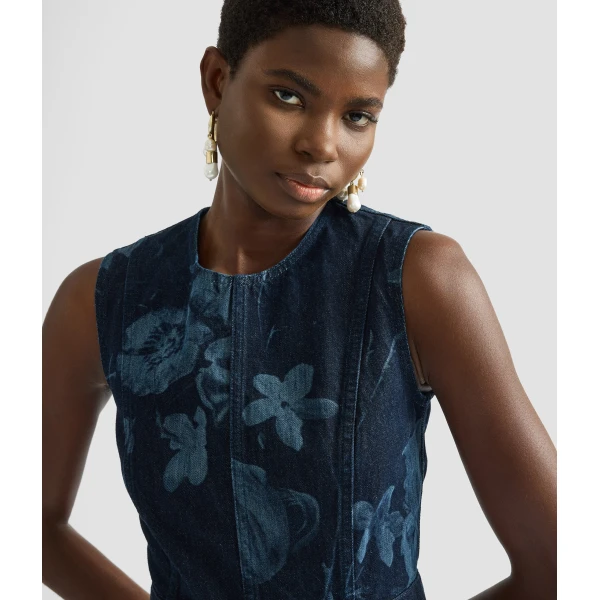 Erdem Printed Denim Sleeveless Midi Dress - Dresses - British Romantic Luxury at Luxury Shoes 