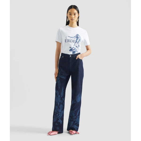 Erdem Printed Denim Straight Trouser - Pants - British Romantic Luxury at Luxury Shoes 