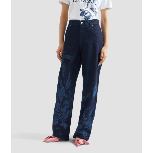 Erdem Printed Denim Straight Trouser - Pants - British Romantic Luxury at Luxury Shoes 