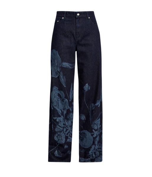 Erdem Printed Denim Straight Trouser - Pants - British Romantic Luxury at Luxury Shoes 