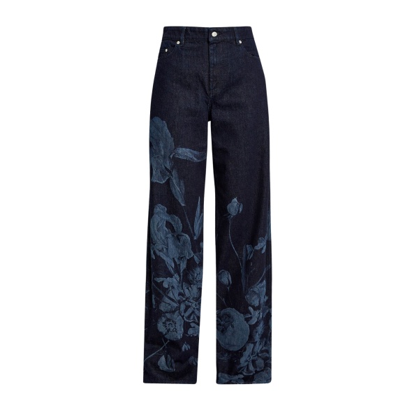Erdem Printed Denim Straight Trouser - Pants - British Romantic Luxury at Luxury Shoes 