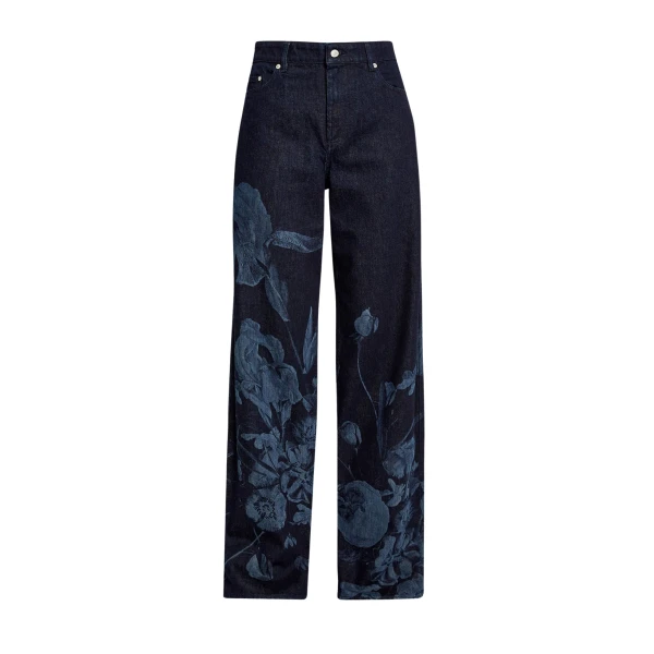 Erdem Printed Denim Straight Trouser - Pants - British Romantic Luxury at Luxury Shoes 