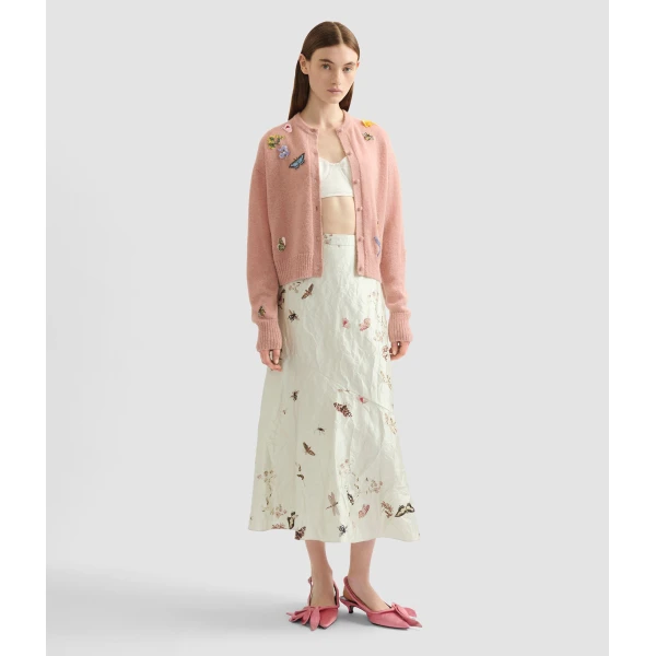 Erdem Printed Textured Satin A Line Midi Skirt - Skirts - British Romantic Luxury at Luxury Shoes 