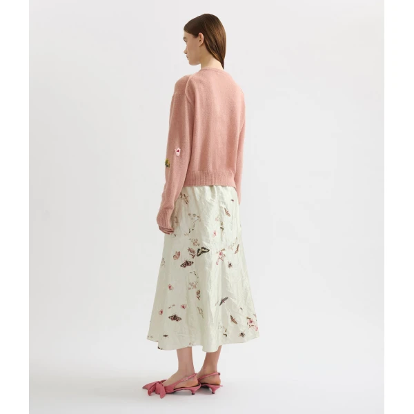 Erdem Printed Textured Satin A Line Midi Skirt - Skirts - British Romantic Luxury at Luxury Shoes 