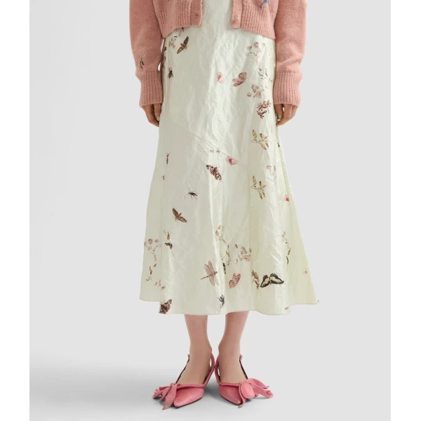 Erdem Printed Textured Satin A Line Midi Skirt - Skirts - British Romantic Luxury at Luxury Shoes 