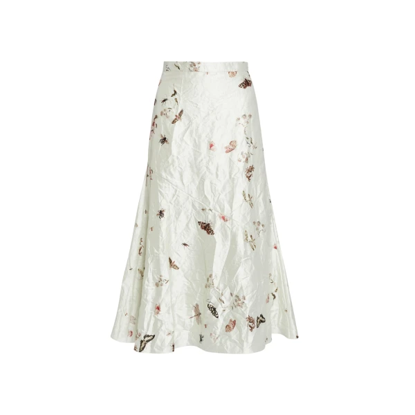 Erdem Printed Textured Satin A Line Midi Skirt - Skirts - British Romantic Luxury at Luxury Shoes 