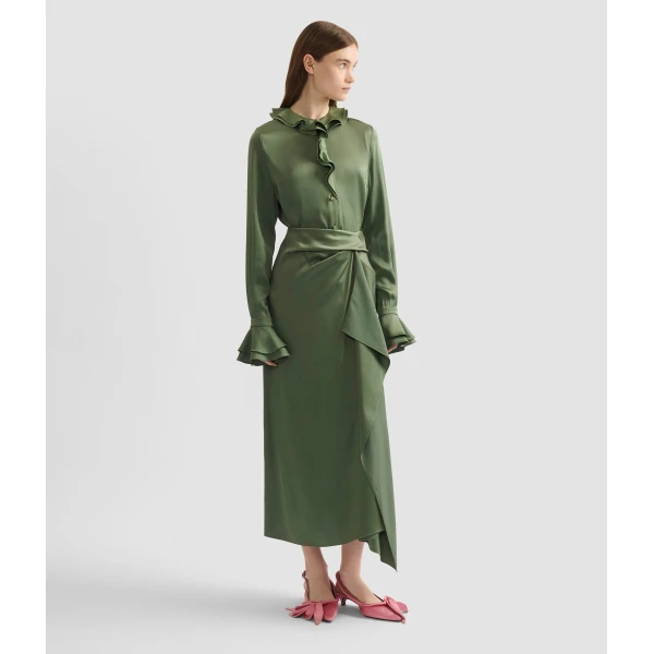Erdem Satin Cady Draped Midi Skirt - Skirts - British Romantic Luxury at Luxury Shoes 
