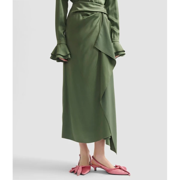 Erdem Satin Cady Draped Midi Skirt - Skirts - British Romantic Luxury at Luxury Shoes 