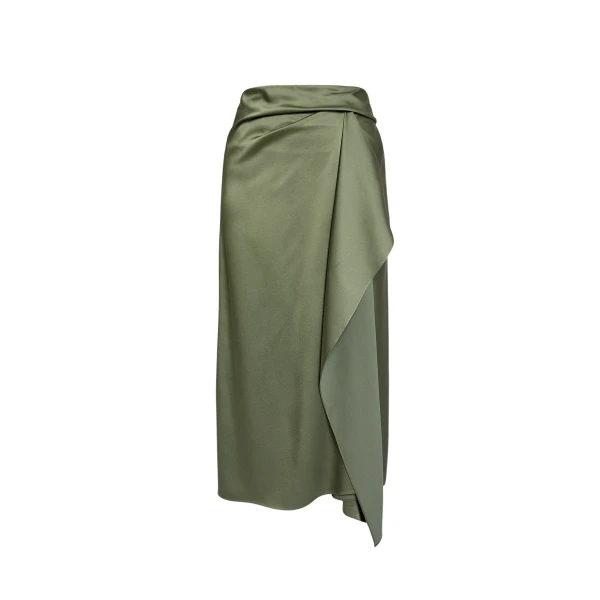 Erdem Satin Cady Draped Midi Skirt - Skirts - British Romantic Luxury at Luxury Shoes 