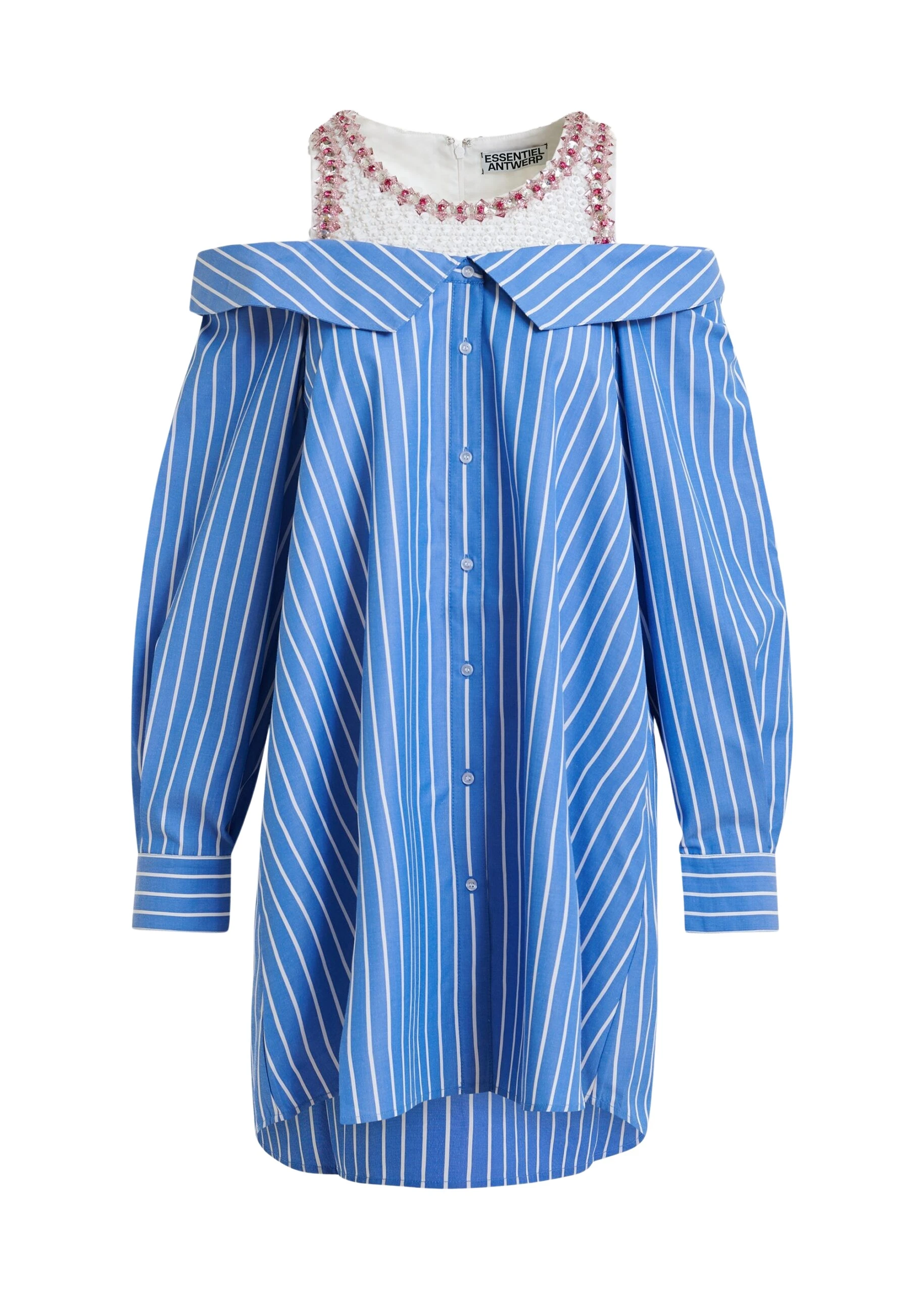 Essentiel Antwerp Blue And White Layered Shirt Dress With Embellished Tank Top