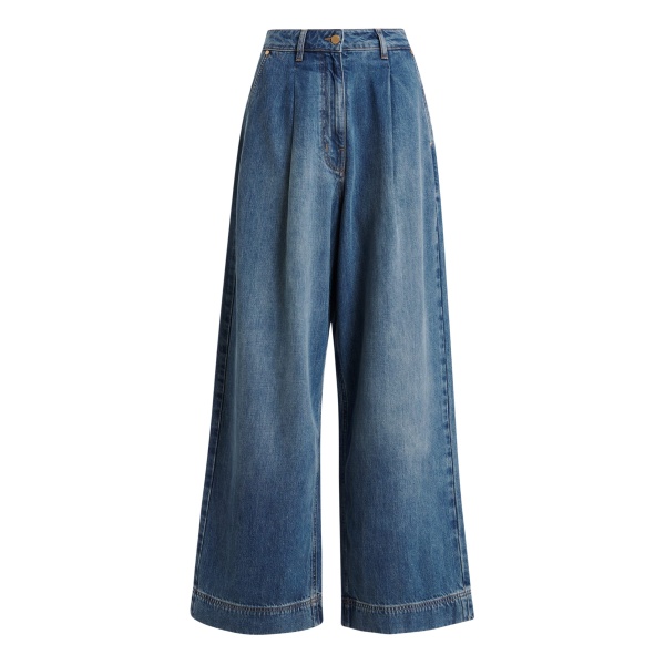 Essentiel Antwerp Blue Organic Cotton-Blend Wide-Leg Jeans - Essentiel Antwerp Pants - Colorful Belgian Design - Shop at Luxury Shoes 