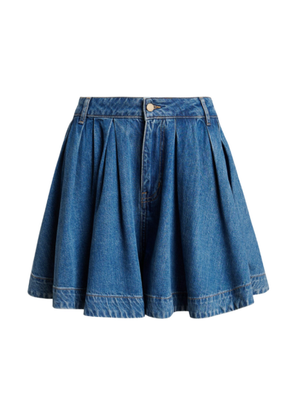 Essentiel Antwerp Blue Pleated Denim Shorts In Organic Cotton - Essentiel Antwerp Shorts - Colorful Belgian Design - Shop at Luxury Shoes 
