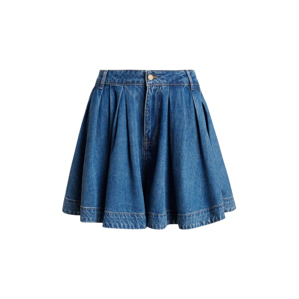 Essentiel Antwerp Blue Pleated Denim Shorts In Organic Cotton - Essentiel Antwerp Shorts - Colorful Belgian Design - Shop at Luxury Shoes 