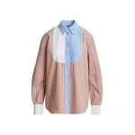 Essentiel Antwerp Camel, Light Blue And White Oversized Striped Cotton Shirt With Contrast Panel