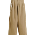 Essentiel Antwerp Camel Tapered-Leg Cotton Pants With Detachable Pearl Belt - Essentiel Antwerp Pants - Colorful Belgian Design - Shop at Luxury Shoes 
