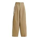 Essentiel Antwerp Camel Tapered-Leg Cotton Pants With Detachable Pearl Belt