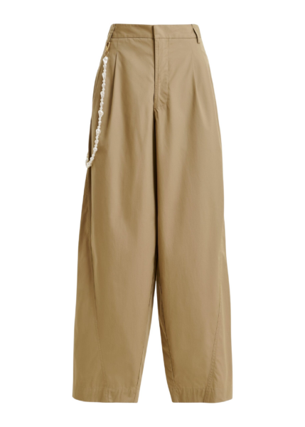 Essentiel Antwerp Camel Tapered-Leg Cotton Pants With Detachable Pearl Belt - Essentiel Antwerp Pants - Colorful Belgian Design - Shop at Luxury Shoes 