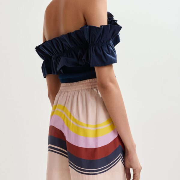 Essentiel Antwerp Cream And Multicolor Cotton Shorts With Placed Stripe Print, view 5