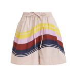 Essentiel Antwerp Cream And Multicolor Cotton Shorts With Placed Stripe Print - Essentiel Antwerp Shorts - Colorful Belgian Design - Shop at Luxury Shoes 