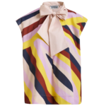 Essentiel Antwerp Cream And Multicolor Graphic Sleeveless Top With Tie Neckline - Essentiel Antwerp Tops - Colorful Belgian Design - Shop at Luxury Shoes 