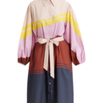 Essentiel Antwerp Cream And Multicolor Oversized Cotton Shirt Dress With Placed Stripe Print - Essentiel Antwerp Dresses - Colorful Belgian Design - Shop at Luxury Shoes 