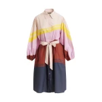Essentiel Antwerp Cream And Multicolor Oversized Cotton Shirt Dress With Placed Stripe Print