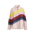 Essentiel Antwerp Cream And Multicolor Oversized Cotton Shirt With Placed Stripe Print