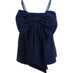 Essentiel Antwerp Dark Blue Cotton Top With Bow Detail - Essentiel Antwerp Tops - Colorful Belgian Design - Shop at Luxury Shoes 