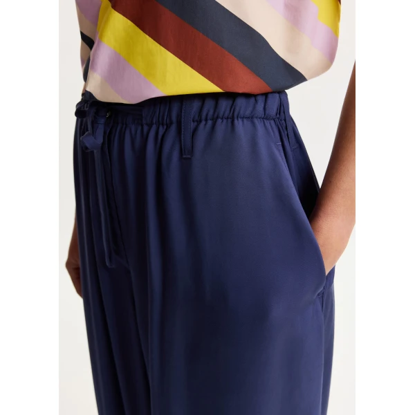 Essentiel Antwerp Dark Blue Relaxed-Fit Trousers With Drawstring Hems - Essentiel Antwerp Pants - Colorful Belgian Design - Shop at Luxury Shoes 