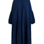 Essentiel Antwerp Dark Blue Shirt Dress With Pleated Waist - Essentiel Antwerp Dresses - Colorful Belgian Design - Shop at Luxury Shoes 