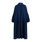 Essentiel Antwerp Dark Blue Shirt Dress With Pleated Waist