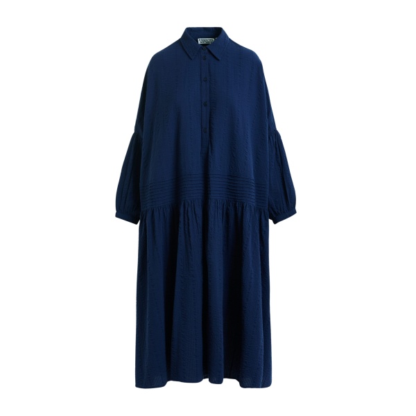 Essentiel Antwerp Dark Blue Shirt Dress With Pleated Waist - Essentiel Antwerp Dresses - Colorful Belgian Design - Shop at Luxury Shoes 
