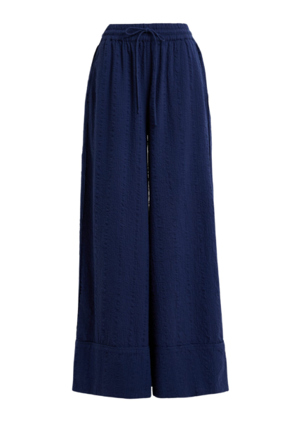 Essentiel Antwerp Dark Blue Wide-Leg Pants With Contrast Stitching - Essentiel Antwerp Pants - Colorful Belgian Design - Shop at Luxury Shoes 