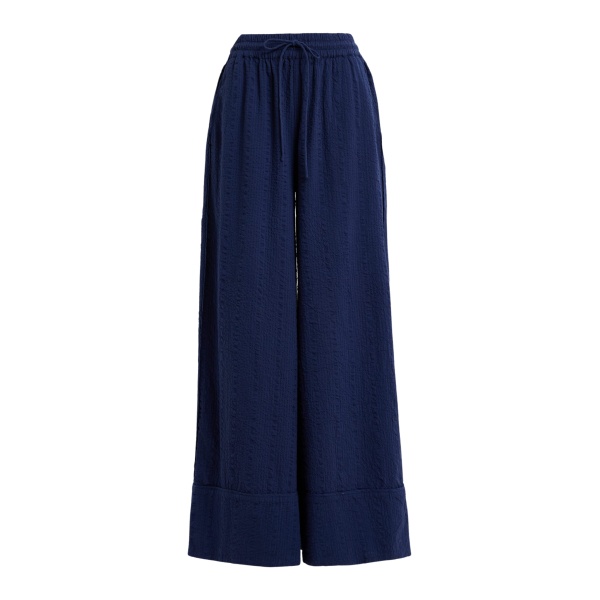 Essentiel Antwerp Dark Blue Wide-Leg Pants With Contrast Stitching - Essentiel Antwerp Pants - Colorful Belgian Design - Shop at Luxury Shoes 