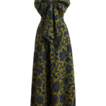 Essentiel Antwerp Green And Dark Blue Floral Print Babydoll Midi Dress With Bow Detail - Essentiel Antwerp Dresses - Colorful Belgian Design - Shop at Luxury Shoes 