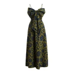 Essentiel Antwerp Green And Dark Blue Floral Print Babydoll Midi Dress With Bow Detail
