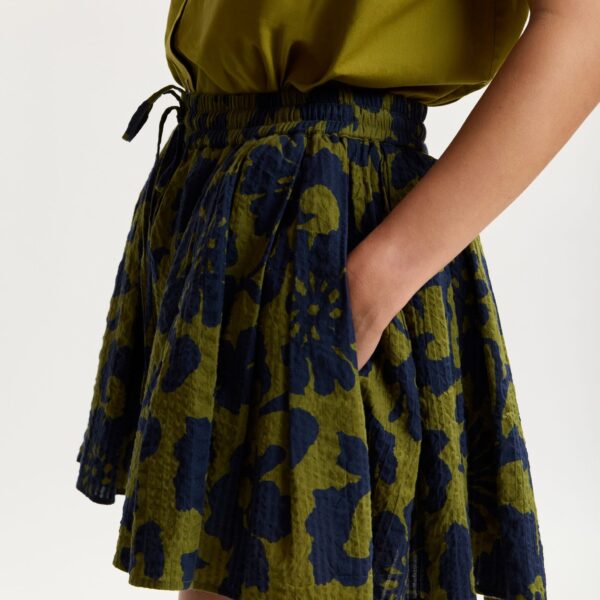 Essentiel Antwerp Green And Dark Blue Floral Print Cotton Shorts, view 4