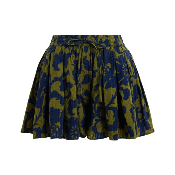 Essentiel Antwerp Green And Dark Blue Floral Print Cotton Shorts