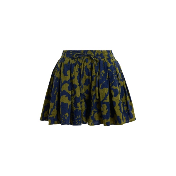 Essentiel Antwerp Green And Dark Blue Floral Print Cotton Shorts - Essentiel Antwerp Shorts - Colorful Belgian Design - Shop at Luxury Shoes 