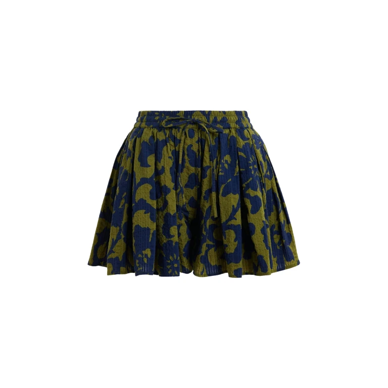 Essentiel Antwerp Green And Dark Blue Floral Print Cotton Shorts - Essentiel Antwerp Shorts - Colorful Belgian Design - Shop at Luxury Shoes 