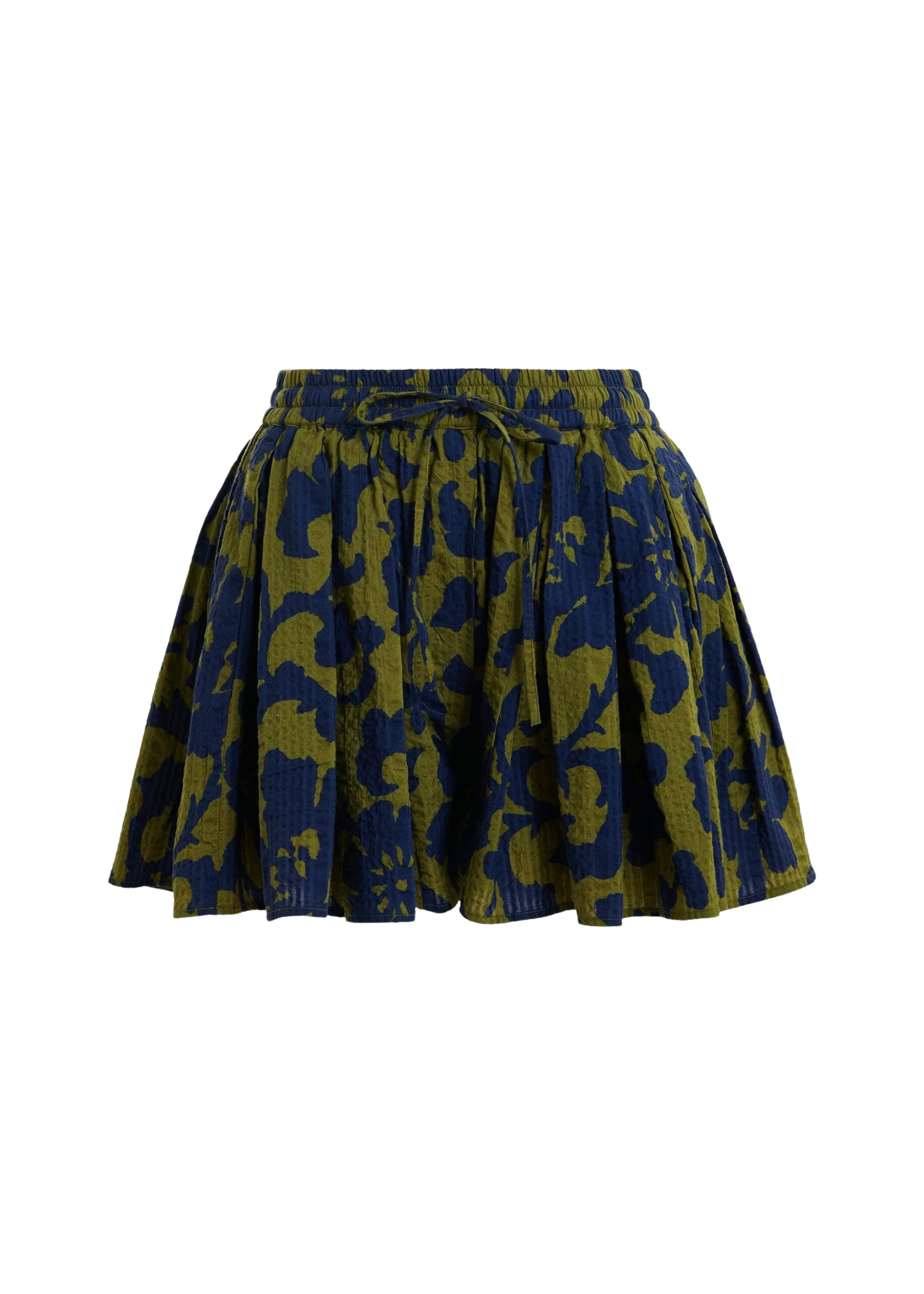 Essentiel Antwerp Green And Dark Blue Floral Print Cotton Shorts