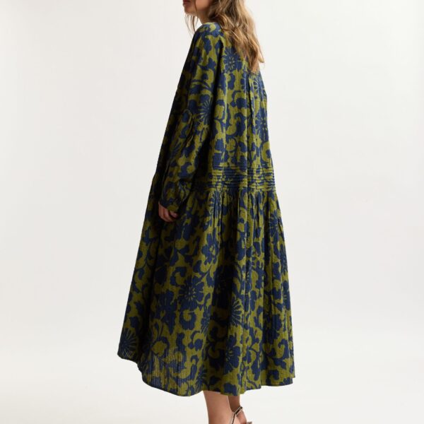 Essentiel Antwerp Green And Dark Blue Floral Print Shirt Dress With Pleated Waist, view 5