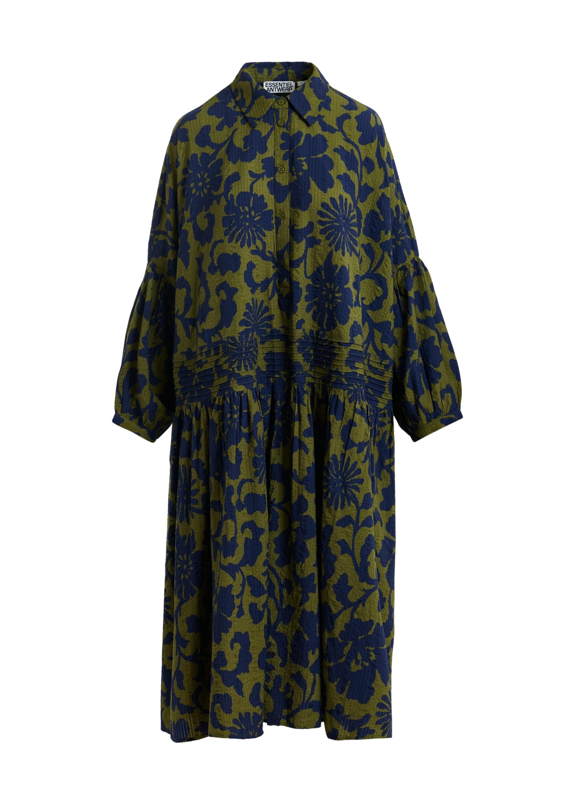 Essentiel-Antwerp-Green-And-Dark-Blue-Floral-Print-Shirt-Dress-With-Pleated-Waist-scaled97684_nobg Essentiel Antwerp Green And Dark Blue Floral Print Shirt Dress With Pleated Waist - Essentiel Antwerp Dresses - Colorful Belgian Design - Shop at Luxury Shoes