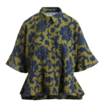 Essentiel Antwerp Green And Dark Blue Peplum Cotton Shirt With Contrasting Collar - Essentiel Antwerp Tops - Colorful Belgian Design - Shop at Luxury Shoes 