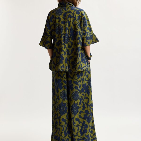 Essentiel Antwerp Green And Dark Blue Wide-Leg Pants With Contrast Stitching, view 4