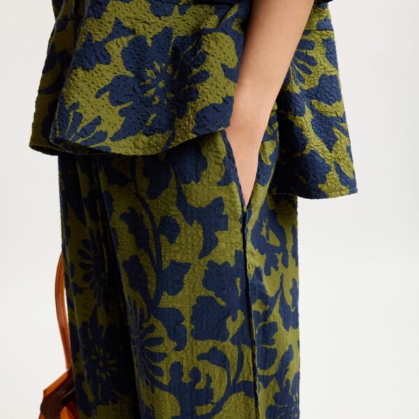 Essentiel Antwerp Green And Dark Blue Wide-Leg Pants With Contrast Stitching, view 5