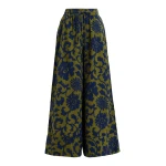 Essentiel Antwerp Green And Dark Blue Wide-Leg Pants With Contrast Stitching